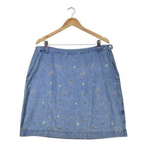 VTG Y2k Embroidered Denim Mini Skirt sz 16 Blue Cottagecore Grandma Chic Preppy